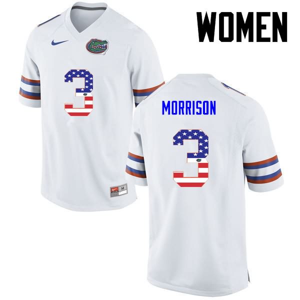 NCAA Florida Gators Antonio Morrison Women's #3 USA Flag Fashion Nike White Stitched Authentic College Football Jersey YGA7164JW